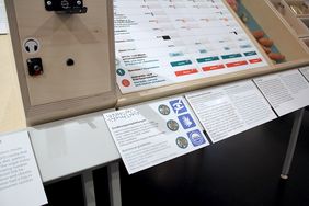 Blick auf Auswahl-Tafel mit Knöpfen zur Abrufen der Inforamtionen zum Ausstellungsstück